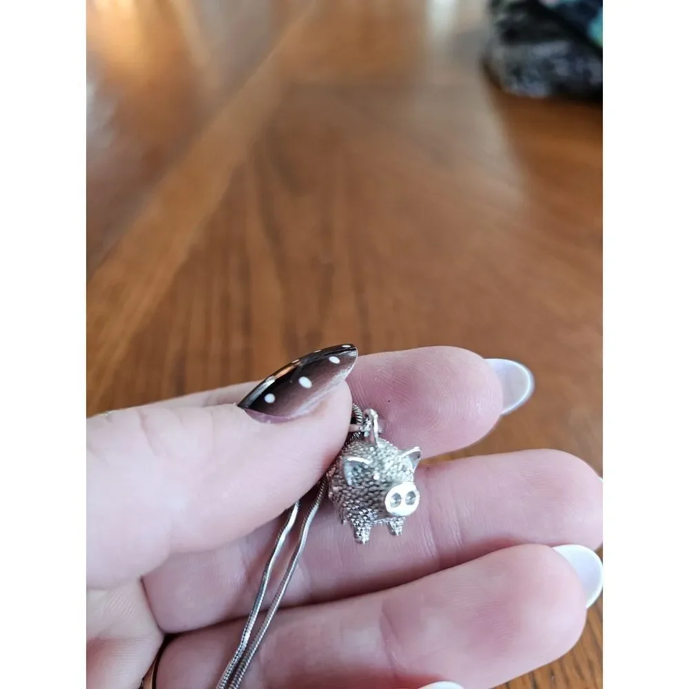 Crystal Gem Cute 3D Pig Necklace, Piggy‎ Lover Charm Piglet Pendant Silver
